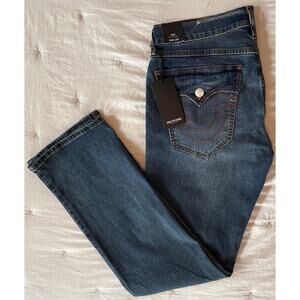 NWT True Religion Ricky SN Flap Relaxed Straight Jeans 32x34 Medium Wash $159